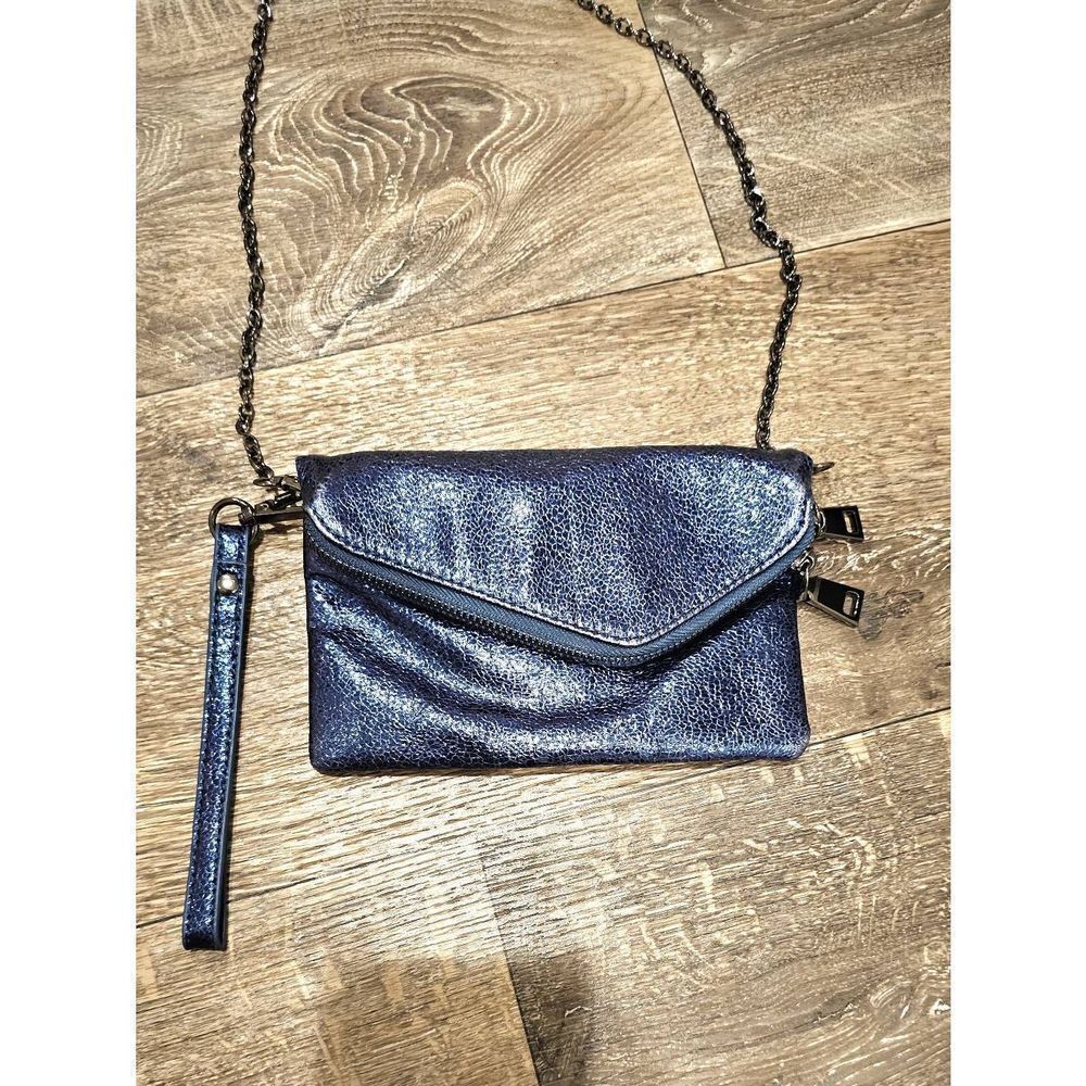 Urban Expression Midnight Blue Pewter Hardware Chain Wristlet Crossbody Purse